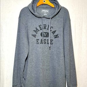 Used Mens Large American Eagle Gray Lightweight Henley Style Graphic Hoodie